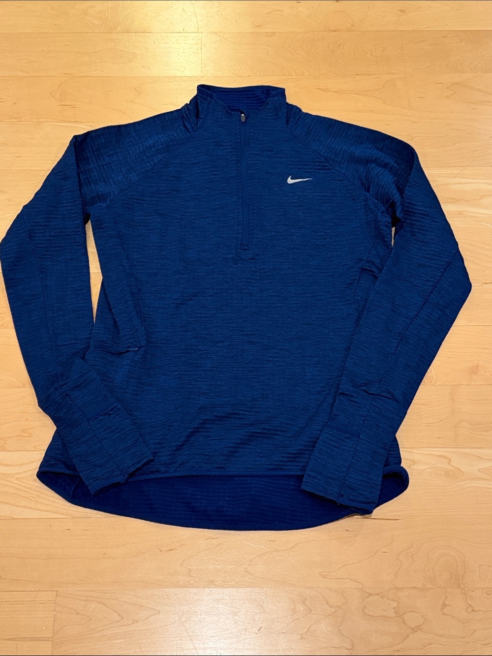 Nike Womens Dri-Fit Blue Pullover Running 1/2 Zip Fleece Lined Size S Thumb Hole
